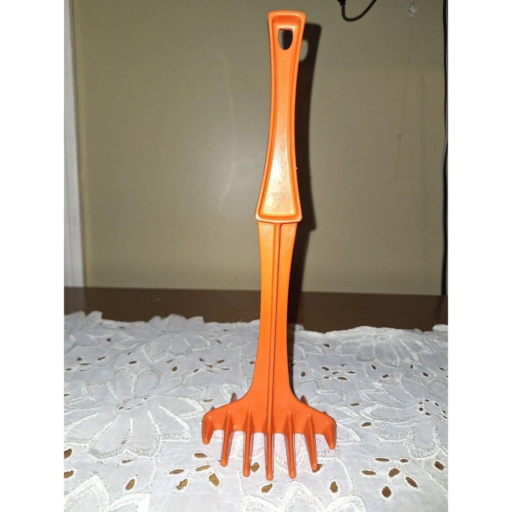 Vintage Tupperware Orange Plastic Potato Masher Fruit Masher Made in USA MCM
